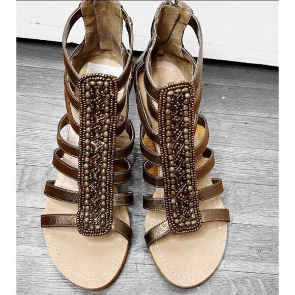 INC International Concepts Becky Wedge Sandal Bronze Metallic Size 7 - Picture 1 of 9